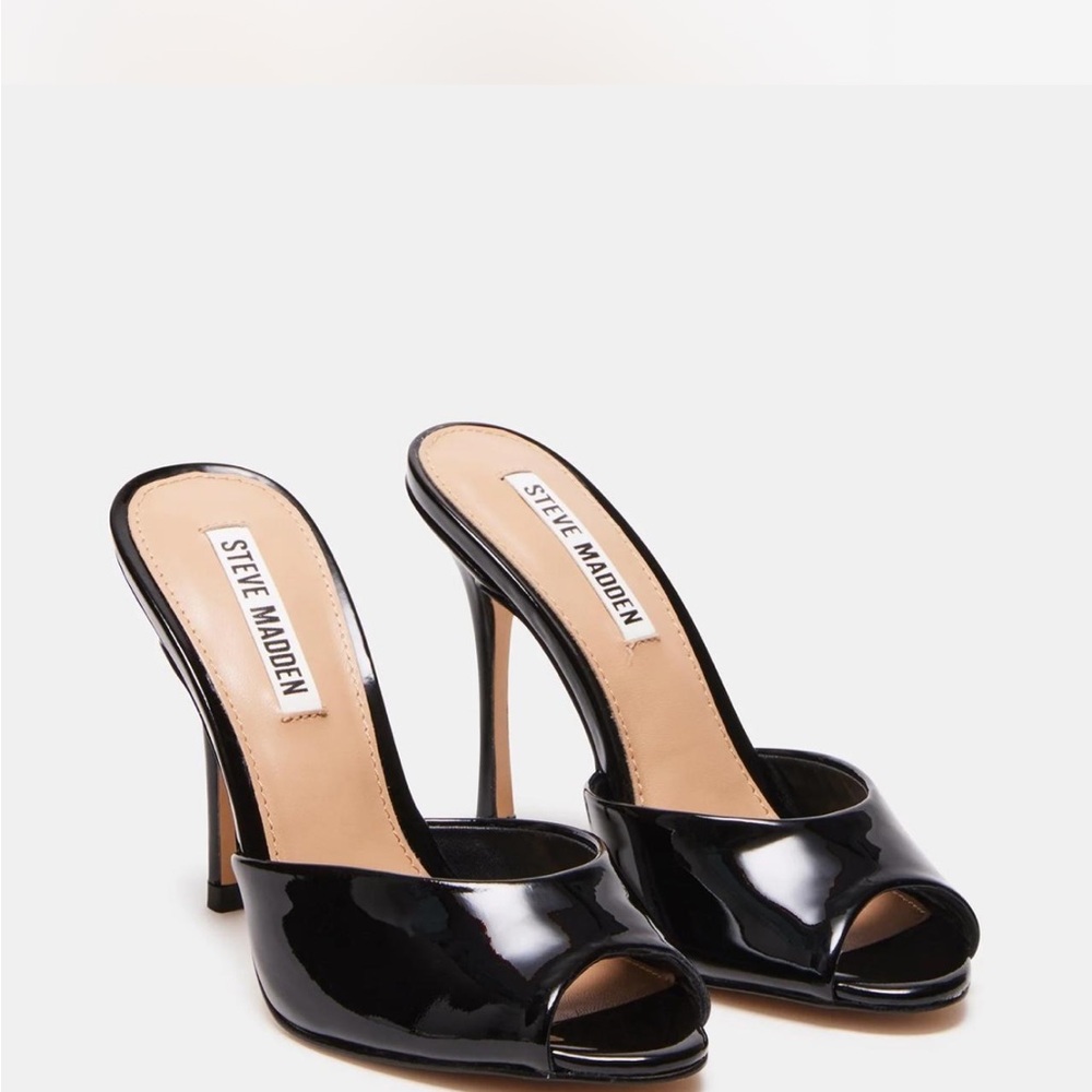 Steve Madden Black Patent Peep-Toe Slip-On Stiletto Mules